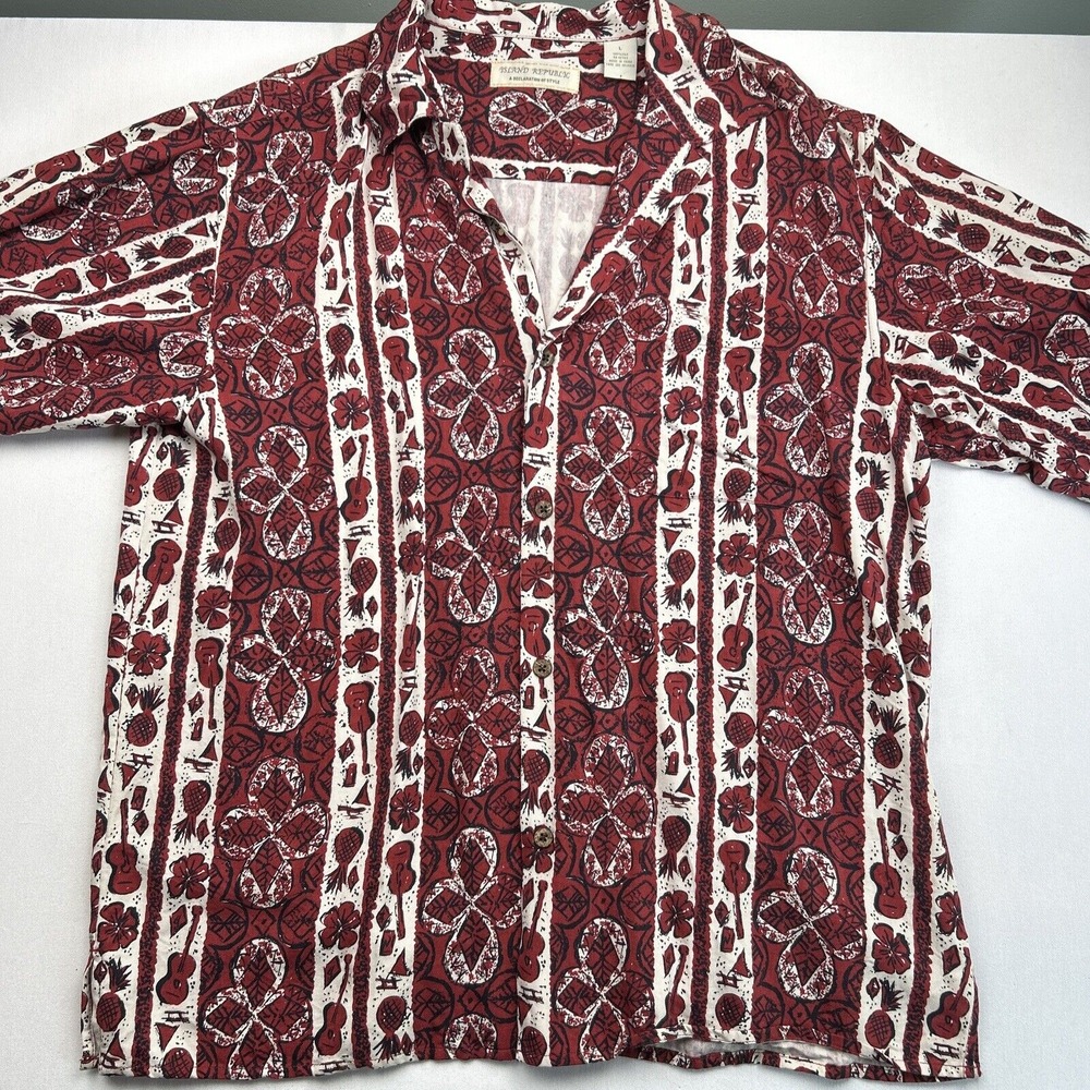 Island Republic Mens Hawaiian Shirt Large Red Floral Short Sleeve Button Up Silk